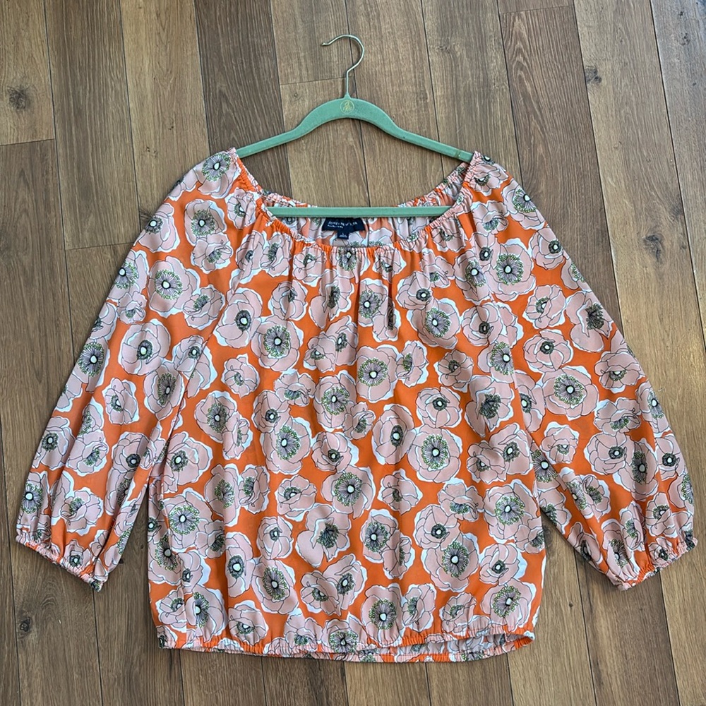 Coral Floral Jones New York Puff Sleeve Blouse - Large